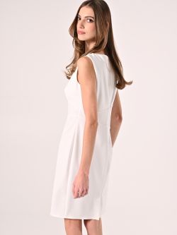 White Scuba Crepe Sheath Dress det_3