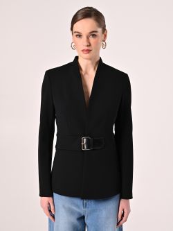 Short Black Jacket in Scuba Crepe with Buckle det_2