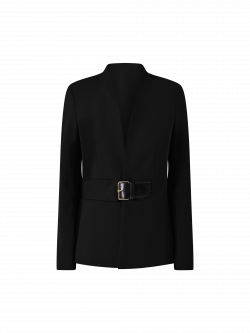 Short Black Jacket in Scuba Crepe with Buckle det_4