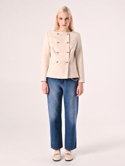 Double-Breasted Jacket in Beige Technical Fabric det_1
