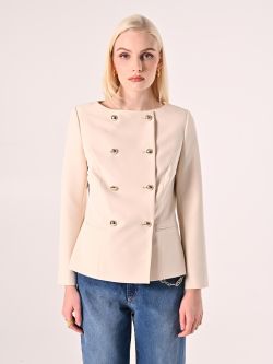 Double-Breasted Jacket in Beige Technical Fabric det_2