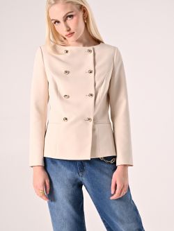 Double-Breasted Jacket in Beige Technical Fabric in_i7