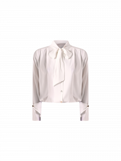 Bluse mit Schleife und Abnähern in Weiß det_4