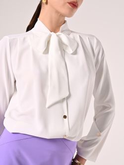 Bluse mit Schleife und Abnähern in Weiß in_i5