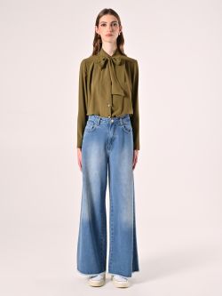 Blusa con Fiocco e Pinces Verde Militare det_1
