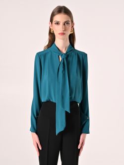 Blouse vert royal avec nœud et pinces det_2