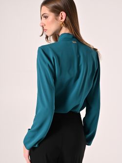 Blouse vert royal avec nœud et pinces det_3