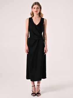 Abito Midi Sottoveste in Raso Nero  det_1