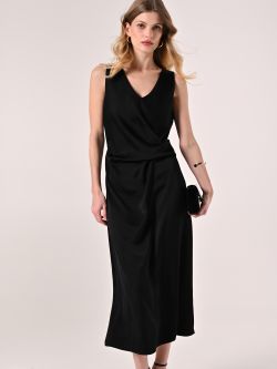 Abito Midi Sottoveste in Raso Nero  sp_e1
