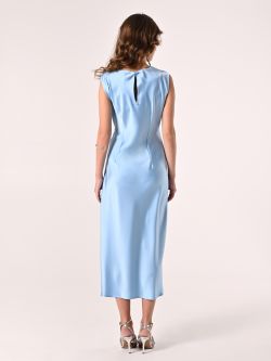 Robe bleu ciel à nœud en satin det_3