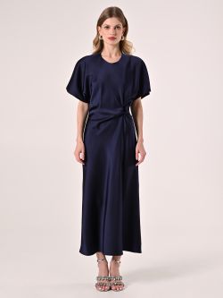 Abito Midi in Raso Blu con Nodo det_1
