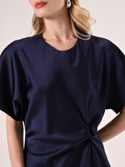 Abito Midi in Raso Blu con Nodo in_i5