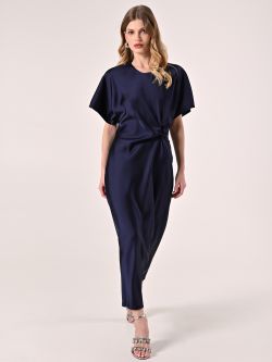 Abito Midi in Raso Blu con Nodo in_i7