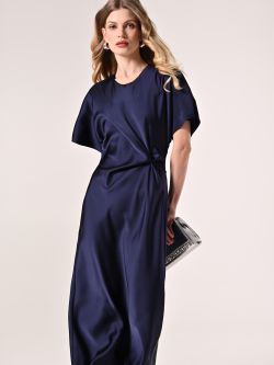 Abito Midi in Raso Blu con Nodo sp_e1