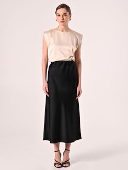 Ärmelloses Top aus Satin in Beige det_1