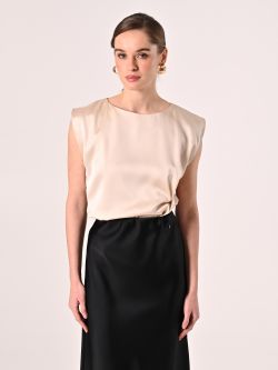 Ärmelloses Top aus Satin in Beige det_2
