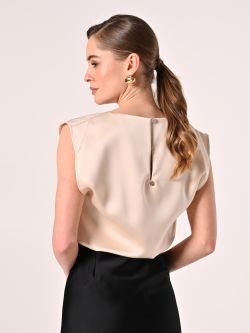 Ärmelloses Top aus Satin in Beige det_3