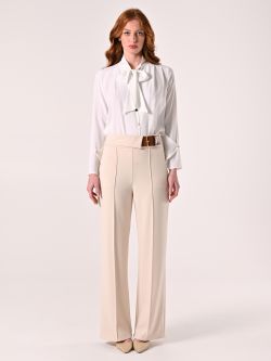 Beige Pants with Buckle in Scuba Crepe Fabric det_1