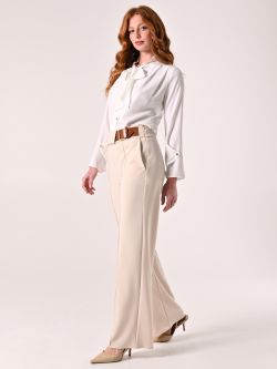 Beige Pants with Buckle in Scuba Crepe Fabric in_i7