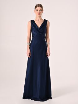 Lange Kleid aus strukturiertem Satin in Blau det_1
