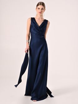 Lange Kleid aus strukturiertem Satin in Blau in_i7