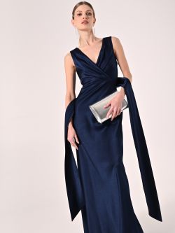 Lange Kleid aus strukturiertem Satin in Blau sp_e1