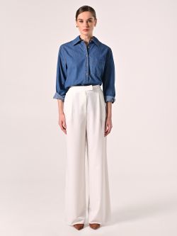 White Pleated Trousers in Polyviscose det_1