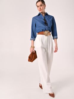 White Pleated Trousers in Polyviscose sp_e1