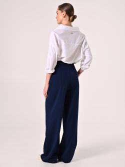 Blue Pleated Trousers in Polyviscose det_3