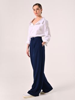 Blue Pleated Trousers in Polyviscose in_i7