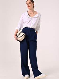 Blue Pleated Trousers in Polyviscose sp_e1