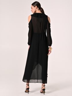 Maxi-Kleid in Schwarz mit Rüschen det_3