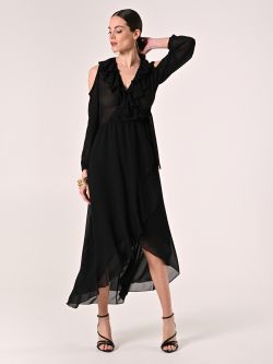 Maxi-Kleid in Schwarz mit Rüschen in_i7