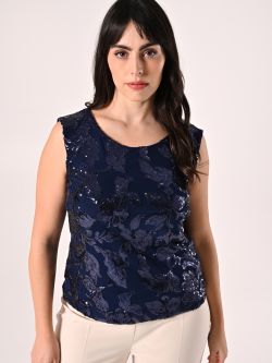 Curvy-Top mit Pailletten in Blau in_i7