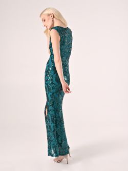 Langes Paillettenkleid in Grün det_3