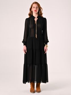 Maxi-Kleid aus Georgette-Kreppstoff in Schwarz det_1