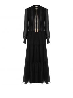 Maxi-Kleid aus Georgette-Kreppstoff in Schwarz det_4