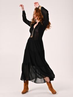 Maxi-Kleid aus Georgette-Kreppstoff in Schwarz in_i7