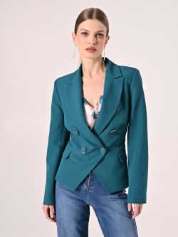 Double-breasted Jacket in Royal Green Technical Fabric in_i7