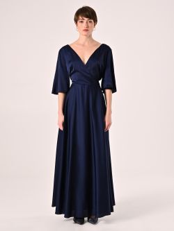 Blue Satin Midi Dress det_1