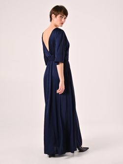 Blue Satin Midi Dress det_3
