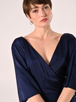 Blue Satin Midi Dress in_i5