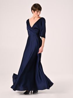 Blue Satin Midi Dress in_i7