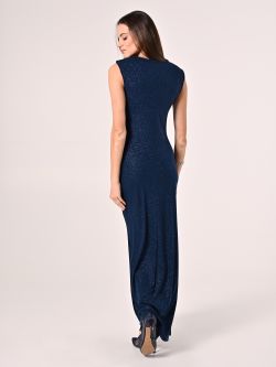 Gerafftes Kleid mit Mikro-Glitzer in Blau det_3