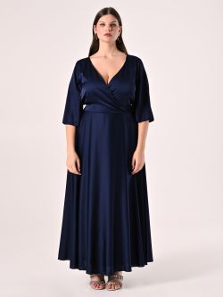Curvy-Kleid in Blau aus Satin det_1