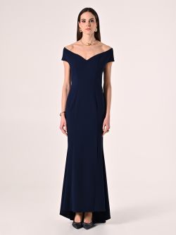 Robe longue bleue épaules dénudées det_1