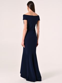 Robe longue bleue épaules dénudées det_3