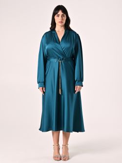 Royal Green Curvy Satin Dress det_1
