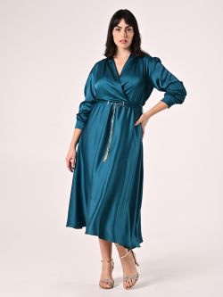 Royal Green Curvy Satin Dress in_i7