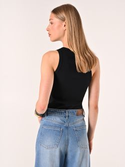 Geripptes Tanktop mit Strass in Schwarz det_3